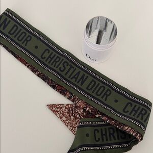 Dior Olive and Burgundy Twilly Scarf